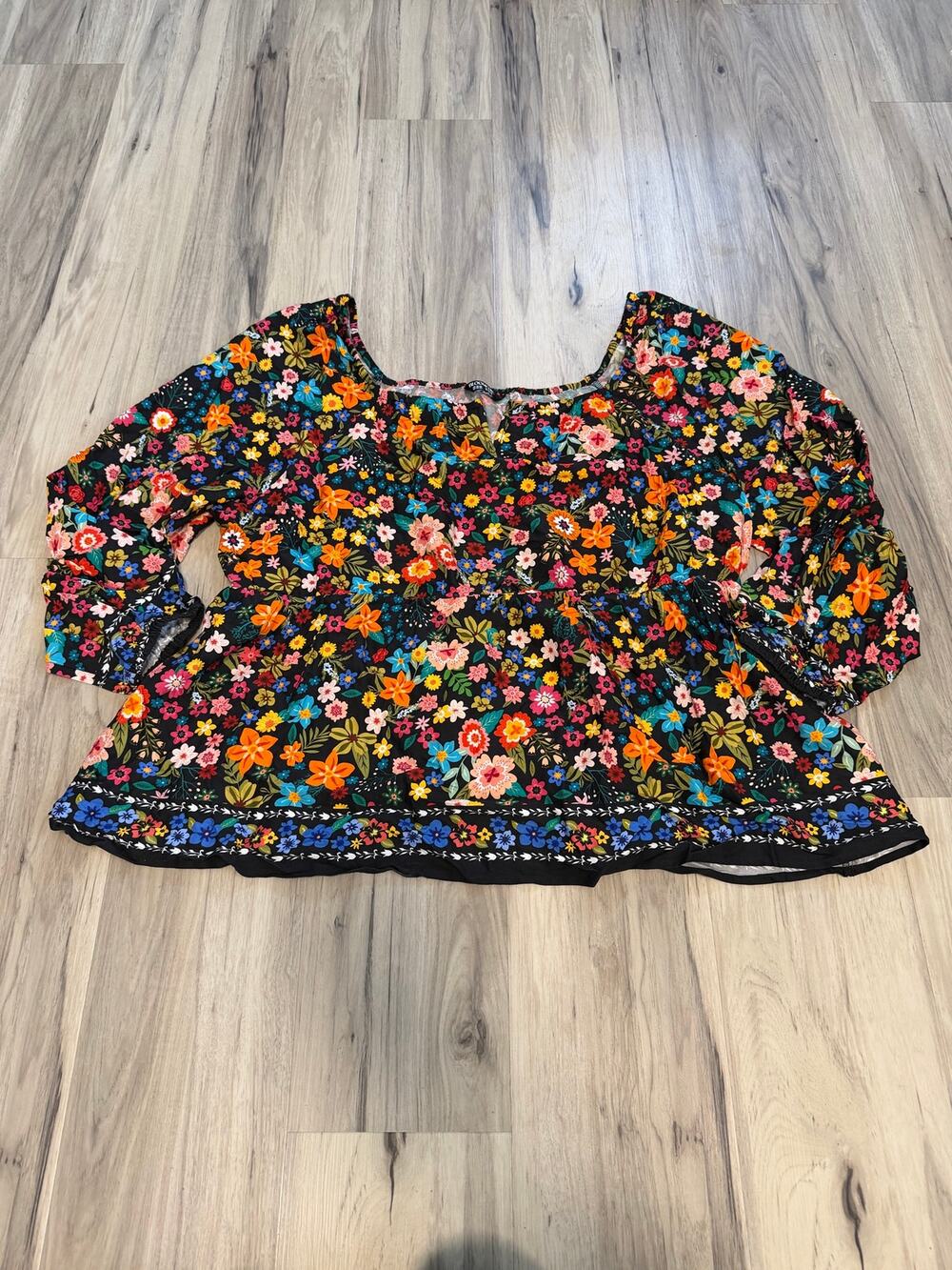 Women's Plus Size 22-24 Bloomchic Floral Square Neck Fit and Flare Blouse
